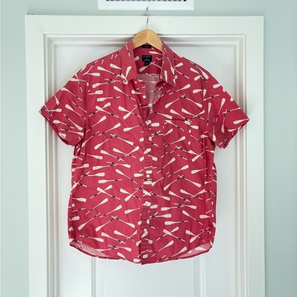 J. Crew Vintage Baseball Bat Print Collard Button Up Shirt Size XL
